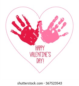 Valentine's day abstract background with handprint heart. Heart hands. Children handprint art. Kids craft. Vector eps 10 illustration