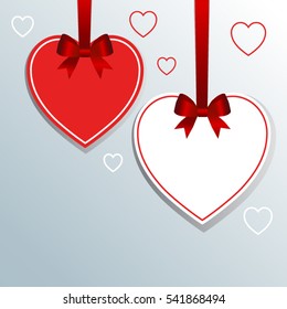 Valentine's day abstract background with hanging paper heart. Vector illustration
