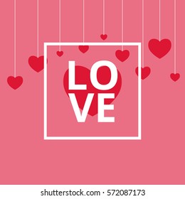 Valentine`s Day abstract background with hanging hearts. Vector Illustration.