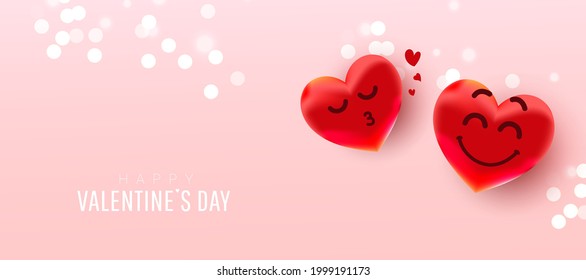 Valentine's day abstract background with heart balloons with cute faces gives an air kiss on a pink background. Wallpaper, flyer, invitation, poster, brochure, banner.