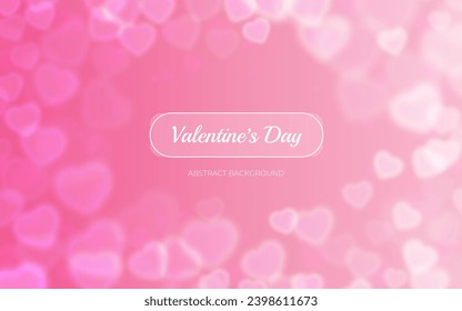 Valentines Day abstract background. Heart shape defocused blurred bokeh banner. Romantic Love backdrop in pastel pink colors