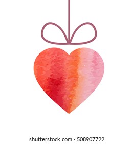 Valentine's day abstract background with heart isolated on white. Vector watercolor love illustration