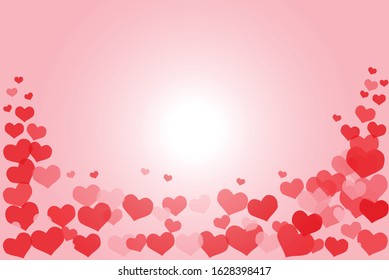 Valentines day abstract background with hearts on red background. Vector illustration.