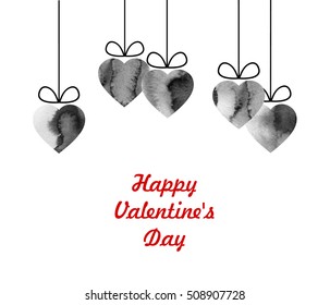Valentine's day abstract background with hearts isolated on white. Vector watercolor love illustration