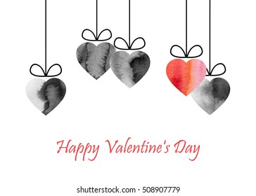 Valentine's day abstract background with hearts isolated on white. Vector watercolor love illustration