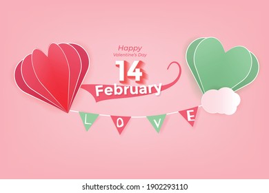 Valentine's day abstract background, 
love Invitation card with text, paper cut mini heart. Vector illustration
