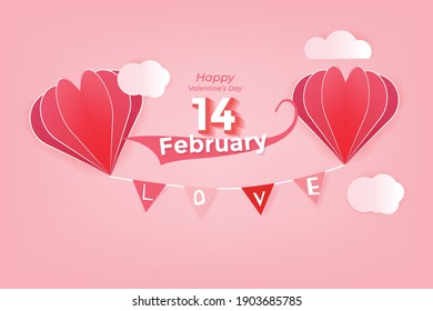 Valentine's day abstract background, 
love Invitation card with text, paper cut mini heart. Vector illustration
