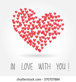 Valentine's day abstract background with many hearst. Vector illustration.Poster and advertisement.Romantic postcard and sticker.Love concept.Wedding,dating banner.Lettering decoration