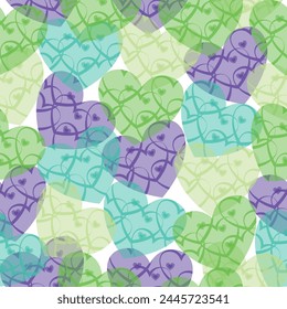 Valentine's day abstract background with multicolor hearts. Doodle hearts. Seamless vector pattern on white background.