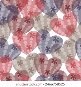 Valentine's day abstract background with multicolor hearts.  Diverse hearts background print. 