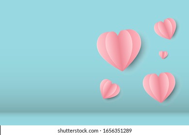 Fondo abstracto del día de San Valentín con papel cortado en el corazón. Ilustración vectorial.