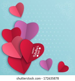 Valentine's day abstract background with paper hearts. Vector illustration