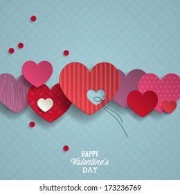 Valentine's day abstract background with paper hearts. Vector illustration