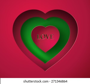 Valentine's day abstract background with  paper heart and text love paper art style.