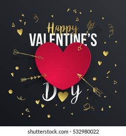 Valentine's day abstract background with paper heart shape and typography