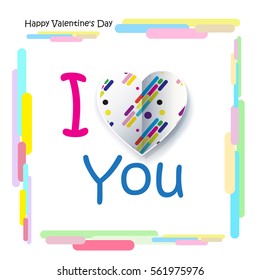 Valentine's day abstract background with paper cut heart on abstract geometric background. Vector illustration. Holiday Invitation greeting card, romantic poster, wedding day, anniversary, advertising