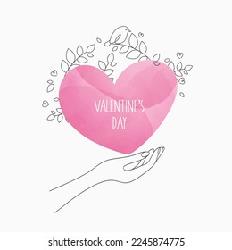 Valentine's day abstract background with pink heart and hands. symbols of love for happy Women's, Mother's, Valentine's Day, Birthday, February 14, Romantic, wedding, Women's. vector design.