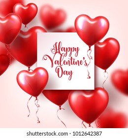 Valentine's day abstract background with red 3d balloons. Heart shape. February 14, love. Romantic wedding greeting card.Women's, Mother's day.