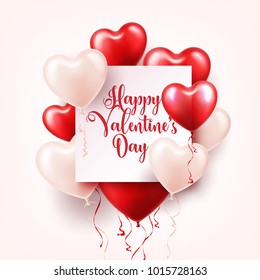 Valentine's day abstract background with red 3d balloons. Heart shape. February 14, love. Romantic wedding greeting card.Women's, Mother's day.