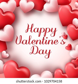 Valentines day abstract background with red and pink hearts