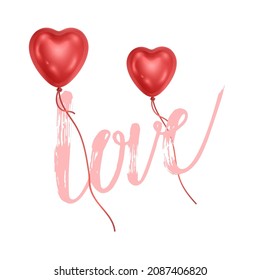 Valentine's day abstract background with red 3d balloon Heart shape. February 14, love. Romantic wedding greeting card