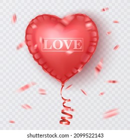 Valentine's day abstract background with red 3d balloon Heart shape. February 14, love. Romantic wedding greeting card, vector format