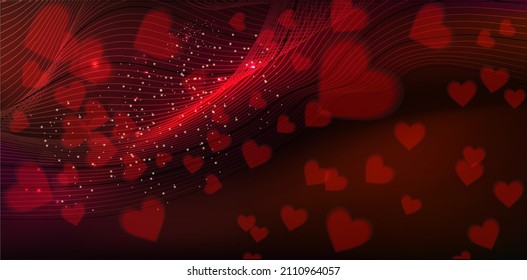 Valentine's day abstract background with red and white hearts with festive light