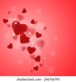 Valentine`s Day abstract background with red love  hearts.