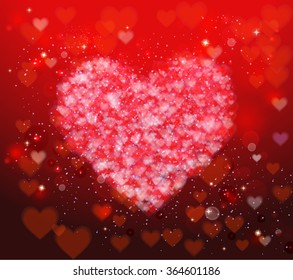 Antecedentes abstractos del día de San Valentín con corazones rojos y blancos con luz festiva
