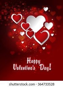 Valentine's day abstract background with red and white hearts with festive light