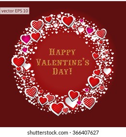 Valentine's day abstract background with red and white hearts with festive light