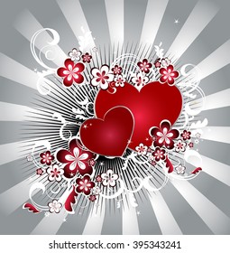 Valentine's day abstract background with red and white hearts with festive light