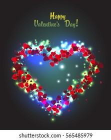 Valentine's day abstract background with red and white hearts with festive light