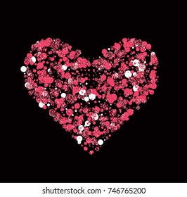 Abstrakter Valentinstag-Hintergrund mit roten und weißen Herzen mit festlichem Licht