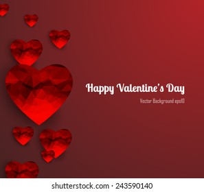 Valentine`s day abstract background with triangular, polygonal, geometric hearts pattern. Vector illustration eps 10