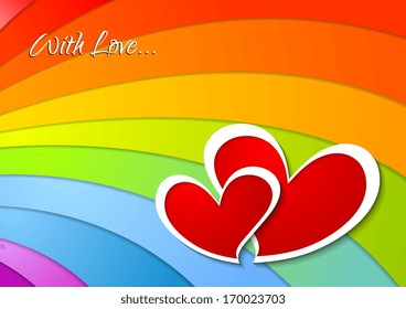 Valentines Day abstract background. Two vector paper hearts