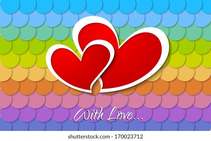 Valentines Day  abstract background. Two vector paper hearts