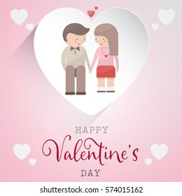 Valentine's day abstract background with two lovers sitting on cut paper heart.