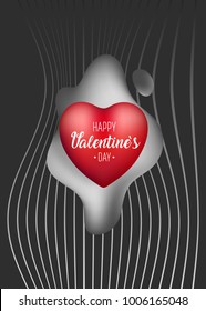 Valentine's day abstract background. Vector concept illustration shades of grey. 3d big red heart. Cute love sale banner, postcard, greeting card