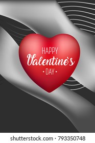 Valentine's day abstract background. Vector concept illustration shades of grey. 3d big red heart. Cute love sale banner, postcard, greeting card