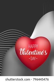 Valentine's day abstract background. Vector concept illustration shades of grey. 3d big red heart. Cute love sale banner, postcard, greeting card