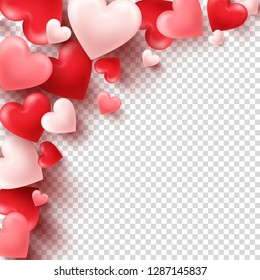 Valentines day abstract background. White, red, pink 3d heart. February 14, love. Romantic wedding greeting card.