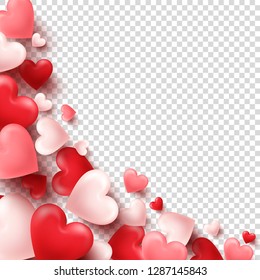 Valentines day abstract background. White, red, pink 3d heart. February 14, love. Romantic wedding greeting card.