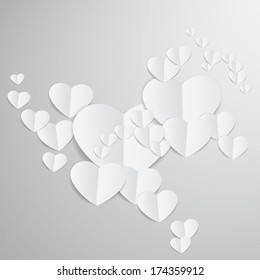 Valentines Day abstract background with white paper  hearts.
