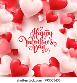 Valentines day abstract background. White, red, pink 3d heart. February 14, love. Romantic wedding greeting card.