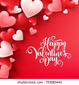 Valentines day abstract background. White, red, pink 3d heart. February 14, love. Romantic wedding greeting card.