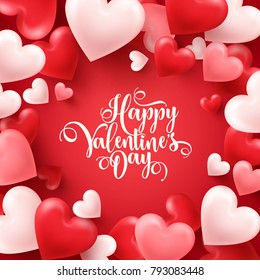 Valentines day abstract background. White, red, pink 3d heart. February 14, love. Romantic wedding greeting card.