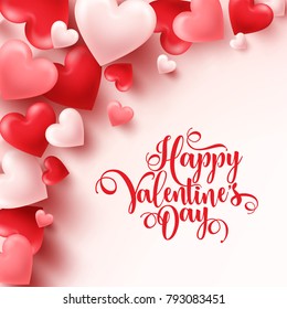 Valentines day abstract background. White, red, pink 3d heart. February 14, love. Romantic wedding greeting card.