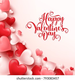 Valentines day abstract background. White, red, pink 3d heart. February 14, love. Romantic wedding greeting card.