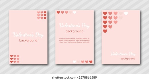 Valentine's Day abstract backgrounds with simple colorful hearts. set of modern minimal design template en pink tones. for cover, poster, banner, backdrop, greeting, invitation, with copy space